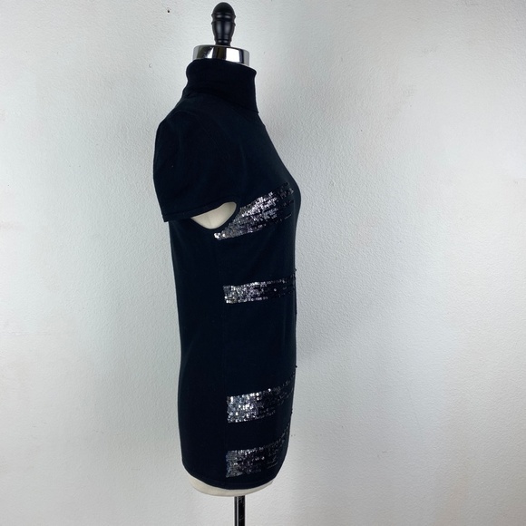 Buffalo by David Bitton Women Black Sequin Rayon Tunic Sweater Cap Sleeve Large - Picture 8 of 9